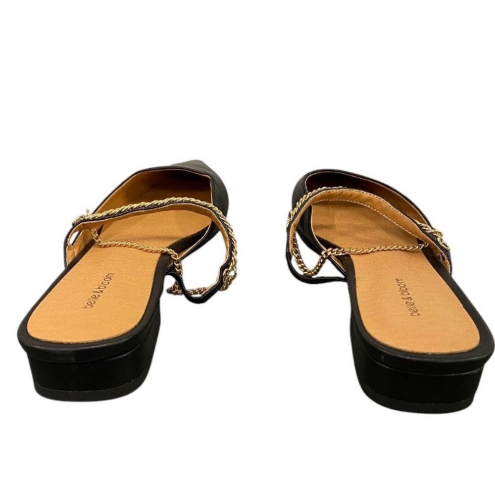 NWT Belle &Bloom On The Go Black Leather Mules with Gold Chain Size 8 - Picture 3 of 4